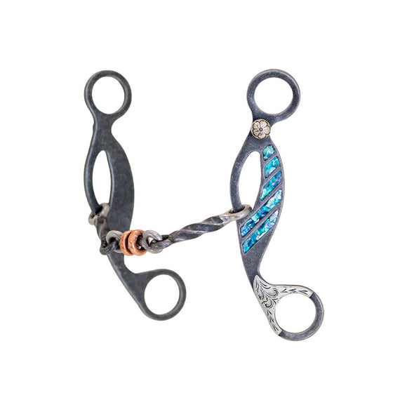 Cowboy Tack Turquoise Twisted Dog Bone Gag Bit (5-1/8″ Dark Grey Steel)